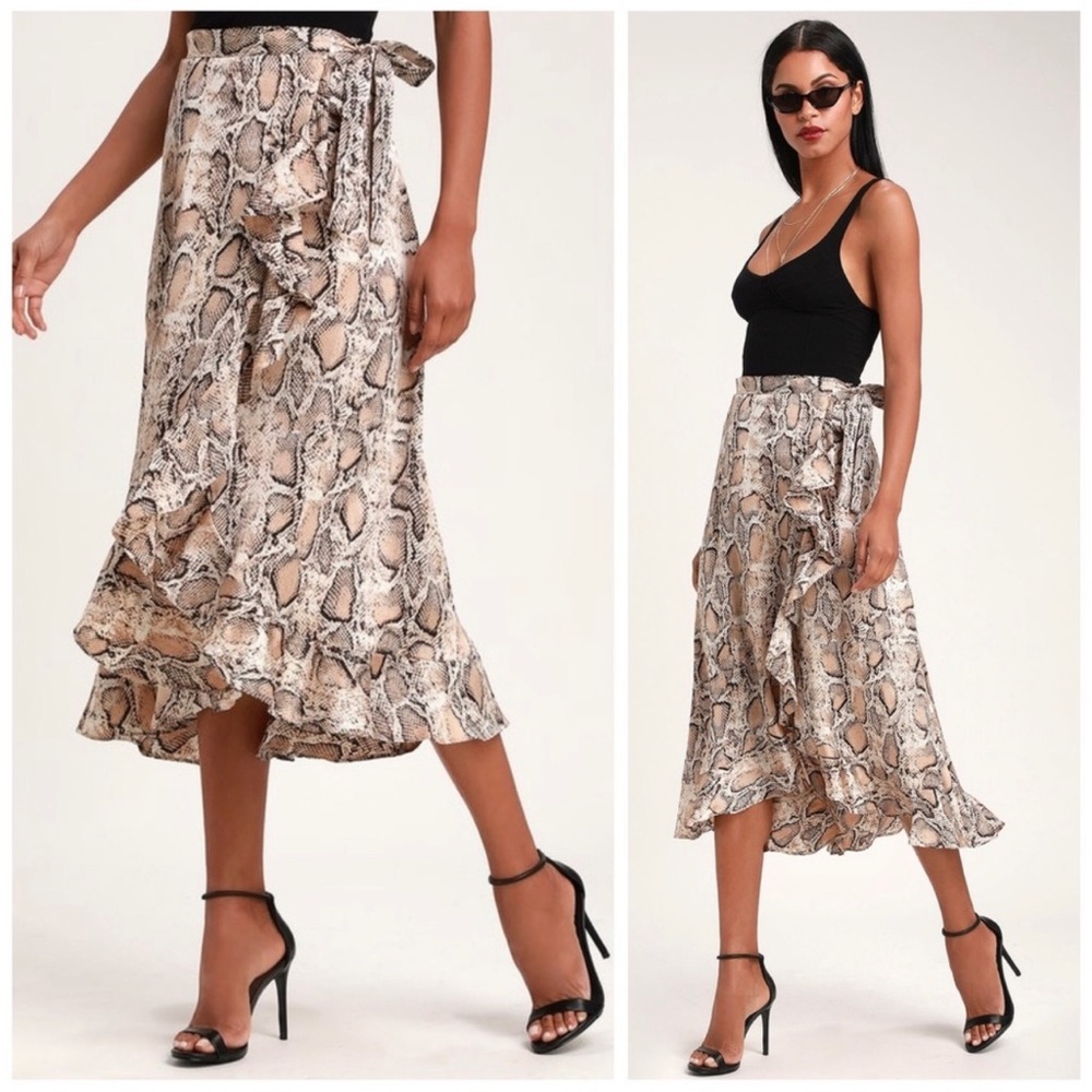 Lulu's She's Wild Snake Print Wrap Midi Skirt Size XL